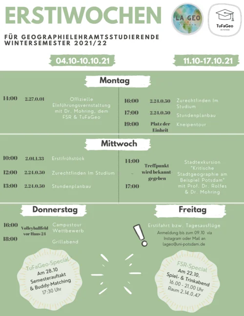 Plan für die Einführungswochen 2021