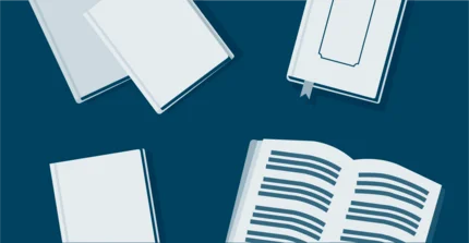 Grafik: Bücher ragen von den Seiten ins Bild. In der Mitte steht: Was wir lesen