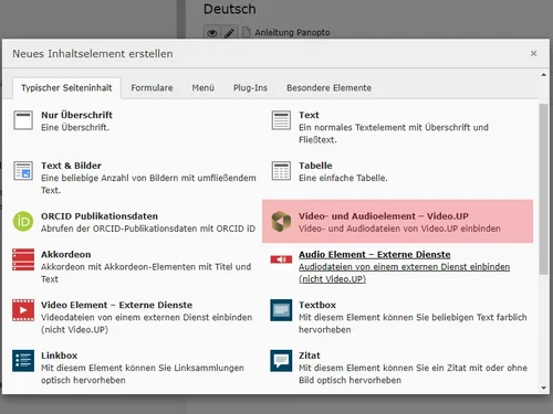 Element "Video- und Audioelement - Video.UP"