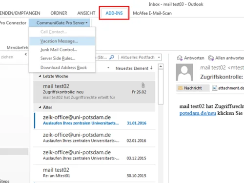Add-in Servereinstellungen