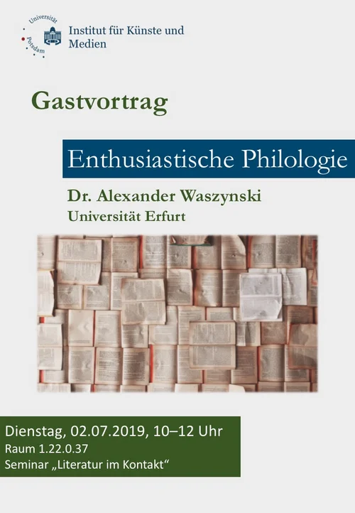 Plakat Gastvortrag Enthusiastische Philologie