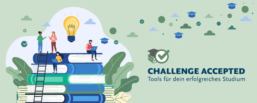 Headerbild mit Text "Challenge Accepted. Tools für dein erfolgreiches Studium."