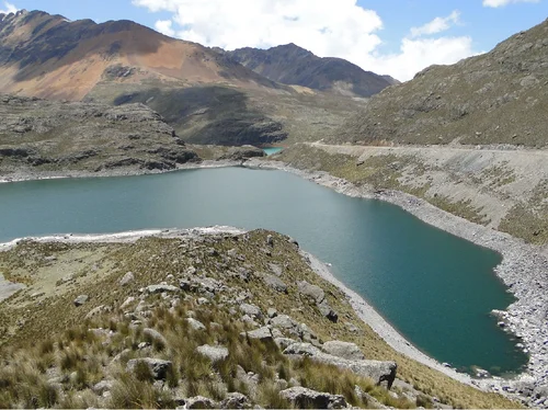 Lowering level of a mountain lake in the Andes