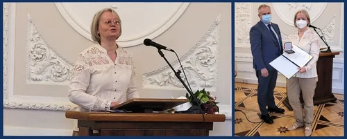 Dr. Majewska-Meyers bei der Dankesrede sowie mit der Medaille und Urkunde