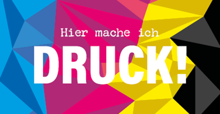 auf bunten Hintergrund: Hier mache ich DRUCK!