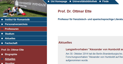 Screenshot aus der Webseite des Lehrstuhls von Prof. Dr. Ottmar Ette