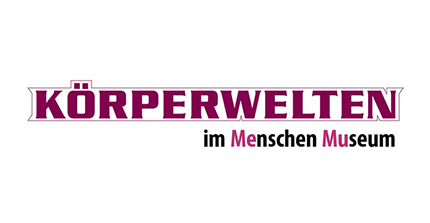 Titel Körperwelten im Menschen Museum in der Farbe lila